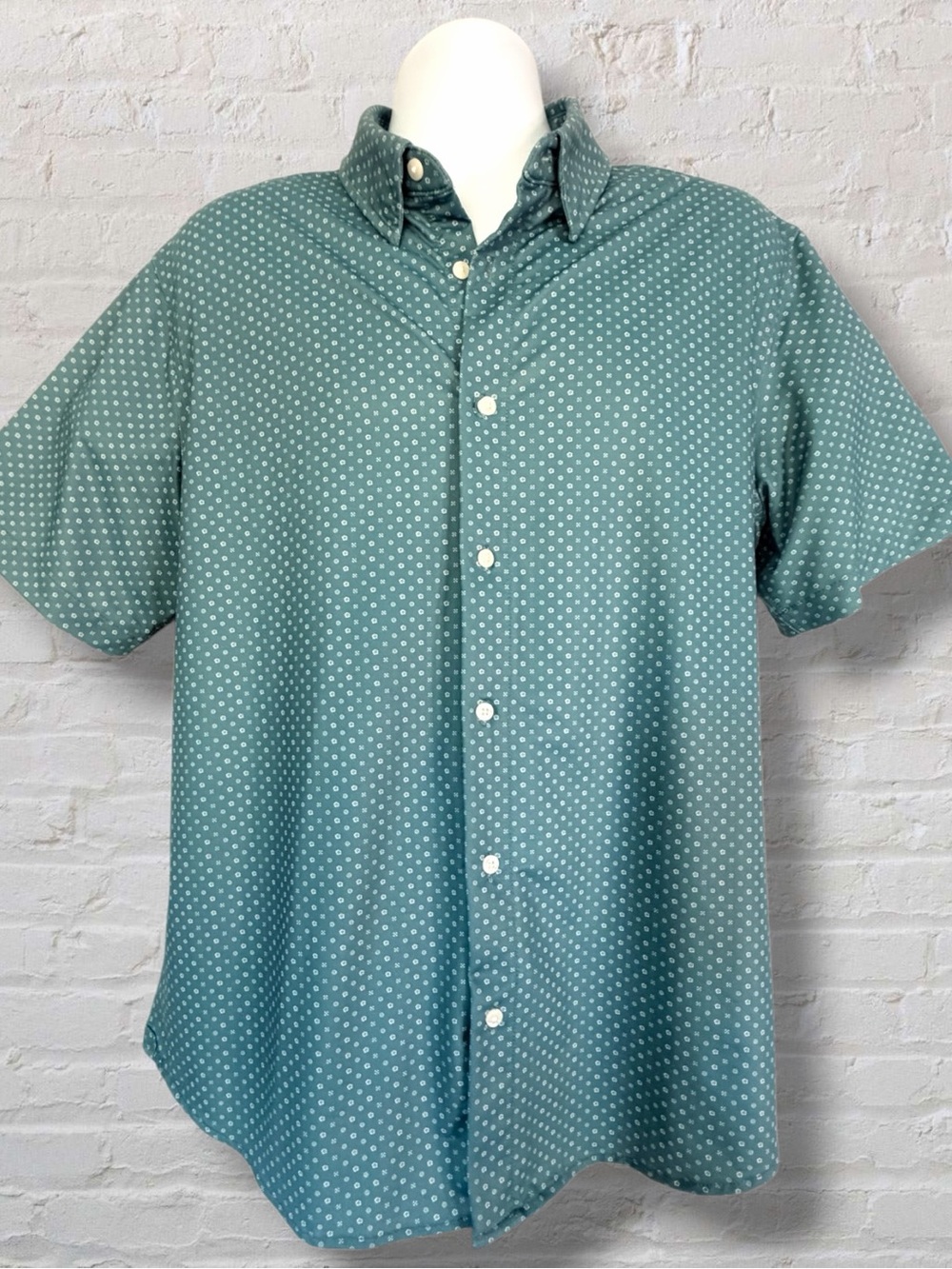JACHS New York Mens XL Teal Green Floral Print Short Sleeve Button Down Shirt